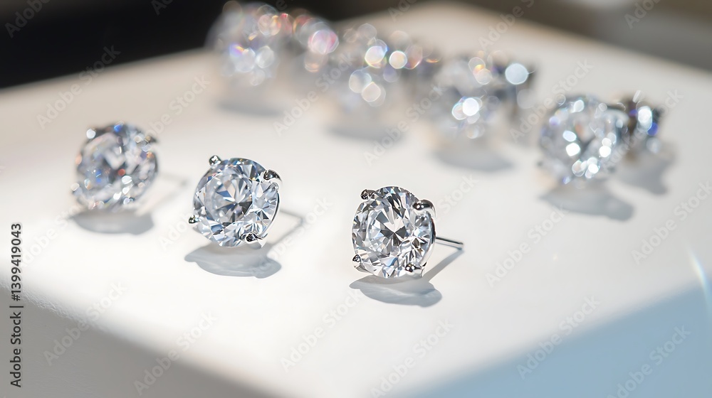 Row of earrings with a silver post and a clear center Row of earrings with a silver post and a clear center