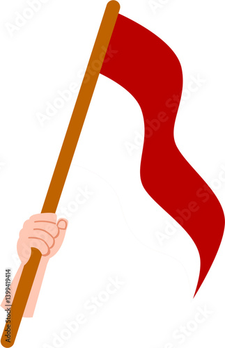 Waving Red Pennant Held by a Child's Hand to Celebrate Indonesian Independence Day