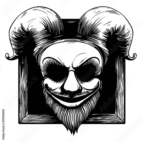 Intriguing Joker Face with Horns in a Vintage Frame Design