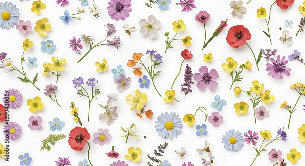 Fototapeta premium Floral Tapestry Ephemeral Bloom Wildflower Whisper Spring's Mosaic Petal Dance AI Generated