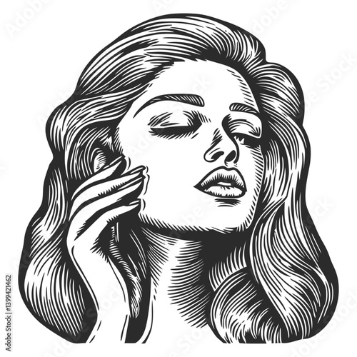 Elegant Close-Up of a Woman with Flowing Hair and Serene Expression