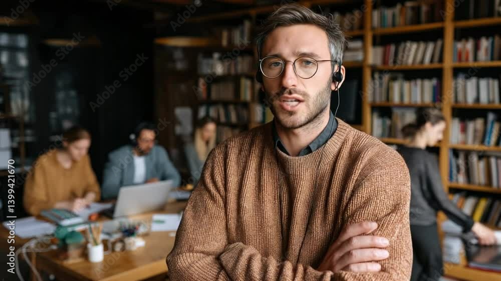 Confident Male in Headphones Engaged in Online Education Session Generative AI Confident Male in Headphones Engaged in Online Education Session Generative AI