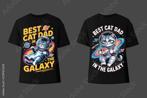 Best Cat Dad in the Galaxy T-Shirt – Funny Space Cat Lover Tee for Men, Cool Astronaut Kitty Graphic Shirt, Perfect Gift for Cat Dads & Pet Lovers