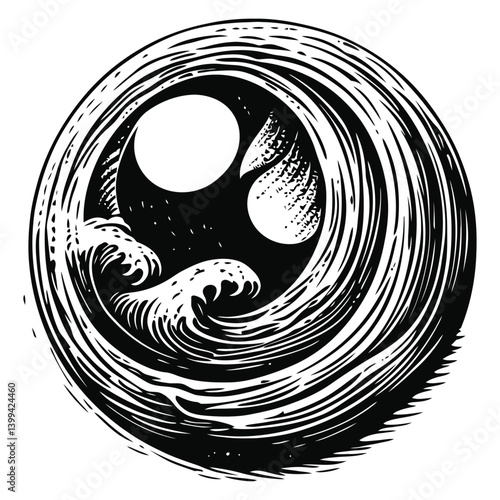 Abstract Circular Wave Design with Stylized Ocean Elements
