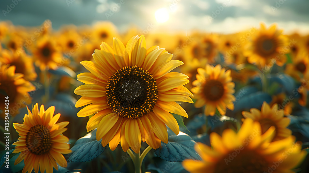Obraz premium Sunflower, Field, Landscape, Yellow Landscape Wallpaper Background for Desktop, Mobile, Website, Prints