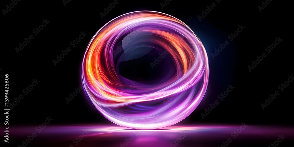 A glowing, multicolored circular swirl on a dark background A glowing, multicolored circular swirl on a dark background