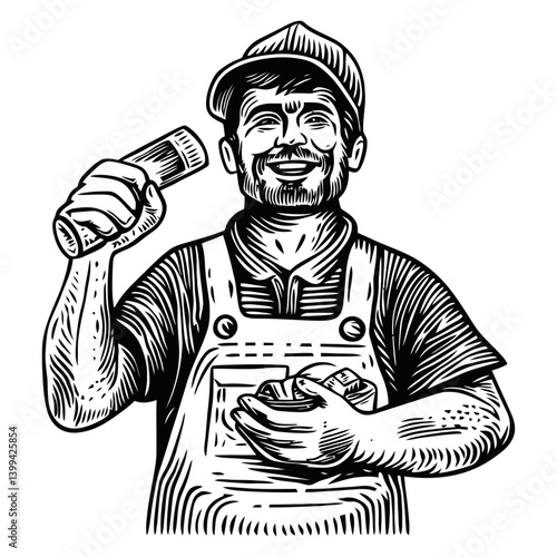 Skilled Worker Smiling with Roller and Tools in Hand Portrait