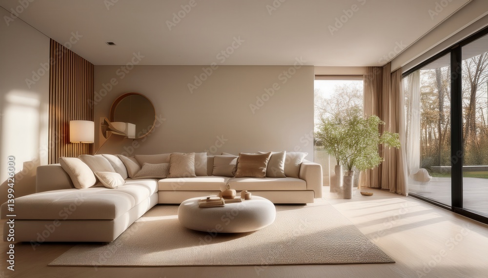 Minimalist lounge featuring neutral tones and soft, inviting textures Minimalist lounge featuring neutral tones and soft, inviting textures