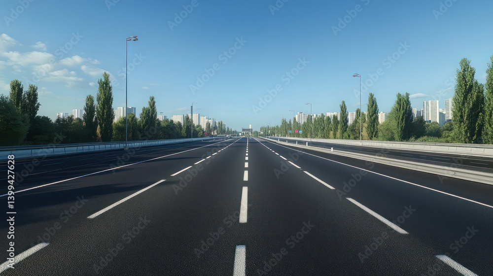 A fully finished highway sharp, precise lane markings, deep black asphalt tones, clear reflections from surrounding structures, A fully finished highway sharp, precise lane markings, deep black asphalt tones, clear reflections from surrounding structures,