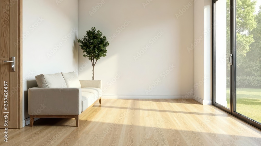 Serene Minimalist Living Room Interior Design Featuring Light Colored Sofa and Natural Light Serene Minimalist Living Room Interior Design Featuring Light Colored Sofa and Natural Light