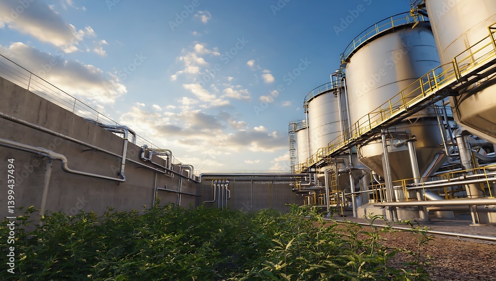 Obraz premium Industrial Plant at Sunset