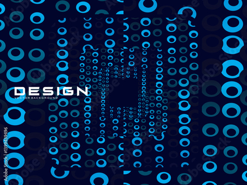 Halftone circles frame dark blue digital technology banner gradient web background. Trendy modern futuristic graphics, suitable for banners, brochures, business, flyers, posters, websites, etc.