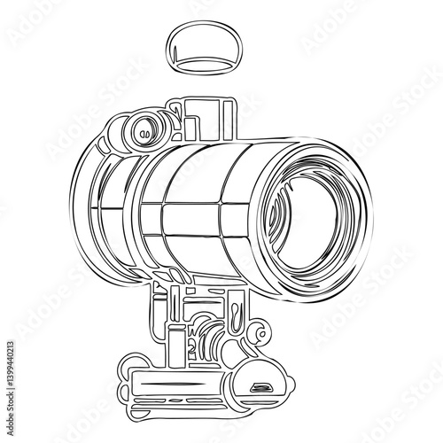 Technical Optical Device Detailed Outline Drawing