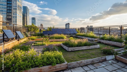 Wallpaper Mural Urban rooftop garden with solar panels Torontodigital.ca