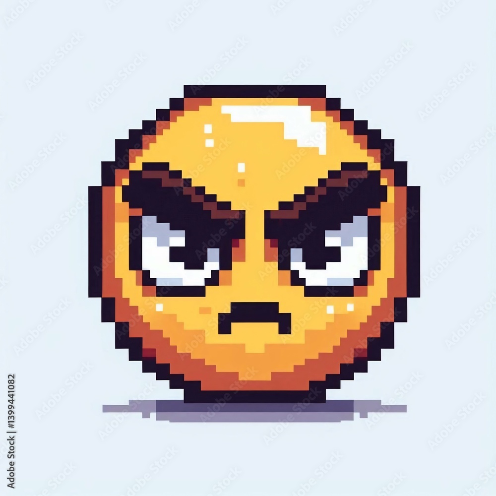 Pixel Art Angry Emoji Glowering Expression Suitable for Design Inspiration Pixel Art Angry Emoji Glowering Expression Suitable for Design Inspiration