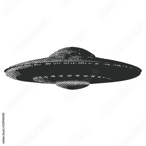 UFO flying saucer halftone grunge vector design element