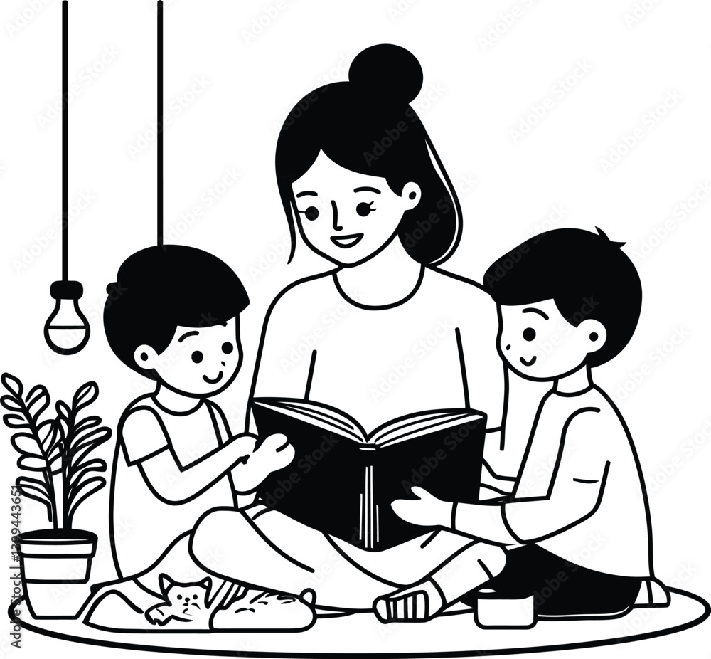 Group Reading Session with Cozy Atmosphere – Representation of Learning and Bonding Vector Illustration Group Reading Session with Cozy Atmosphere – Representation of Learning and Bonding Vector Illustration