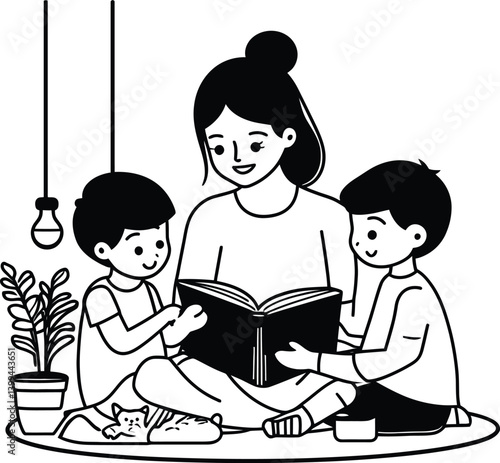 Group Reading Session with Cozy Atmosphere – Representation of Learning and Bonding Vector Illustration