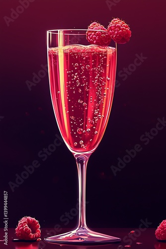 Glass sparkling raspberry lemonade served with a few raspberries