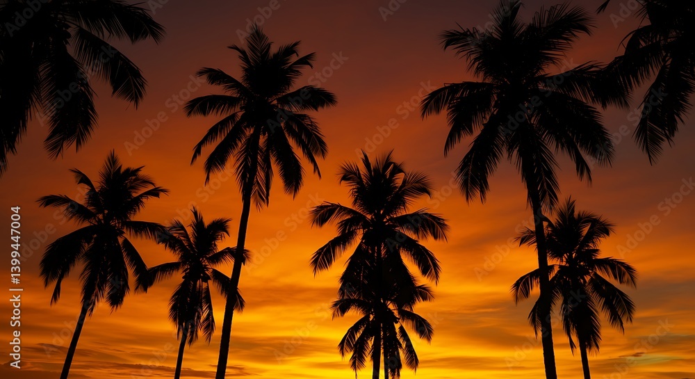 Crimson Palms Sunset Silhouette Tropical Ember Palmfire Hues Golden Canopy AI Generated Crimson Palms Sunset Silhouette Tropical Ember Palmfire Hues Golden Canopy AI Generated