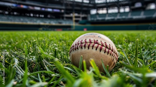 Baseball on field in stadium, pre-game