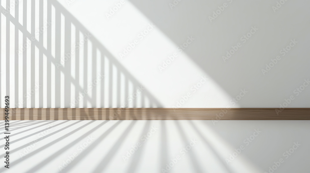 Fototapeta premium Modern interior with soft shadows created by natural light, showcasing a minimalist design and a calm atmosphere.