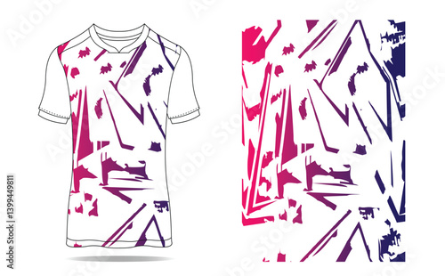 Abstract design on a short-sleeve shirt with vibrant colors and dynamic patterns