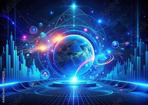 Wallpaper Mural Glowing Blue Data Graph, Digital Technology, Abstract Navy Background, Surreal AI Art Torontodigital.ca