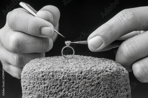 Precise Hands Repairing a Ring on Dark Textured Surface