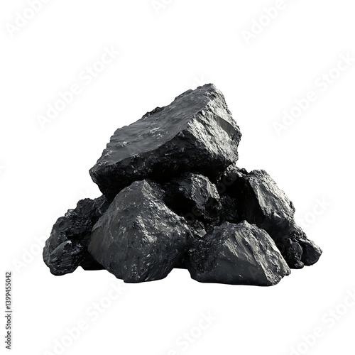 Isolated coal pile on transparent background, High quality PNG file