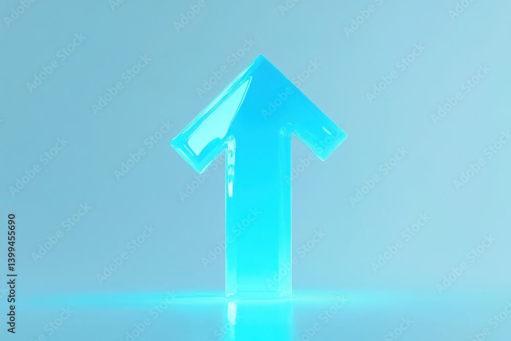 A glowing blue arrow pointing upward on a light blue gradient field A glowing blue arrow pointing upward on a light blue gradient field