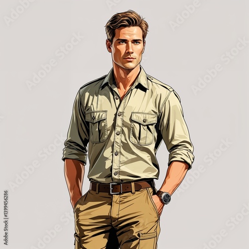 Wallpaper Mural man in safari shirt and khakis vector art illustration on plain white background Torontodigital.ca