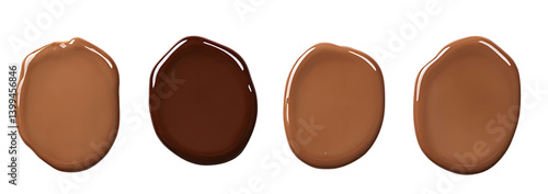 Set spilled chocolate milk puddle isolated on white background, top view, high resolution AI Generative image, High quality PNG file