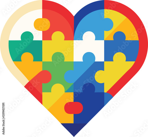 Colorful puzzle pieces in shape of heart on white background. Concept of autistic disorder
