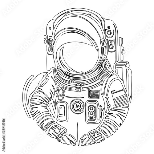 Line Drawing of Space Explorer in Full Gear