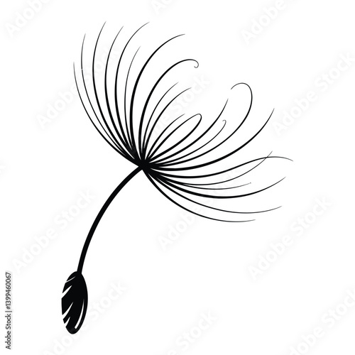 Dandelion Seed Line Art, Silhouette, Vector, Icon, Logo, White Background.