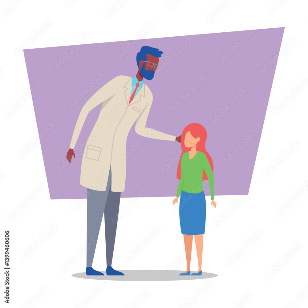 Fototapeta premium Doctor in white coat engaged with young girl, offering comfort and care in friendly manner. Trust and safety concept