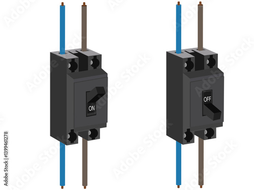 Electrical circuit breaker on white background.