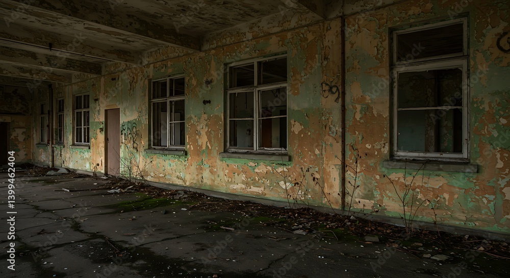 Exploring Abandoned Building Interior with Decaying Walls and Windows Exploring Abandoned Building Interior with Decaying Walls and Windows