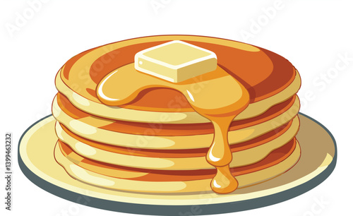  Delicious pancakes with butter and maple syrup on a plate