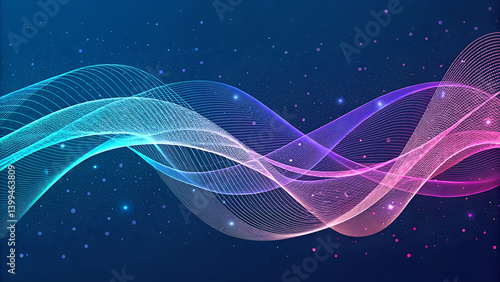 Abstract blue vector background with light lines and wave design