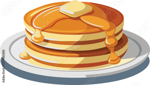  Delicious pancakes with butter and maple syrup on a plate
