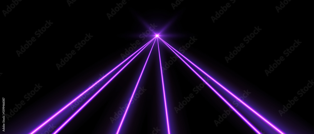 Purple laser beams, concert or nightclub spotlights light effect. Lasers in motion, abstract perspective background. Vector illustration.