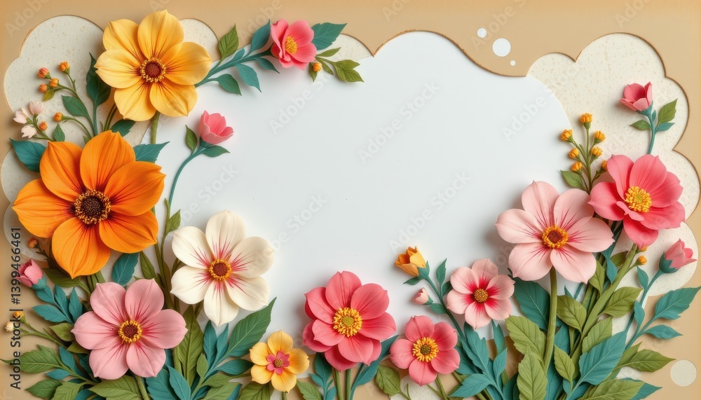 Vibrant Paper Flowers Frame Delicate Craftsmanship Floral Design for Spring Wedding Invitation or Greeting Card Vibrant Paper Flowers Frame Delicate Craftsmanship Floral Design for Spring Wedding Invitation or Greeting Card
