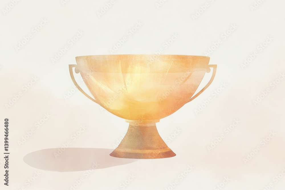Golden trophy with handles on a white surface casting a light shadow Golden trophy with handles on a white surface casting a light shadow