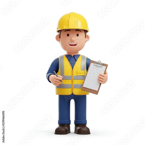 3D Cartoon Construction Worker