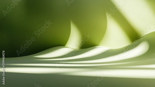 Green studio, light rays, waves, background, product display