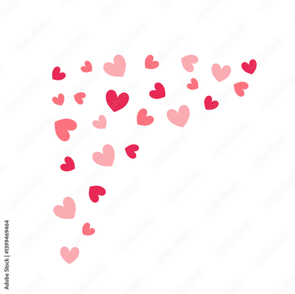 Rose pink hearts border. Vector illustration. Heart decorations for Valentine's day design