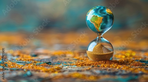 Earth Hourglass, Time Running Out for Planet, Abstract Background