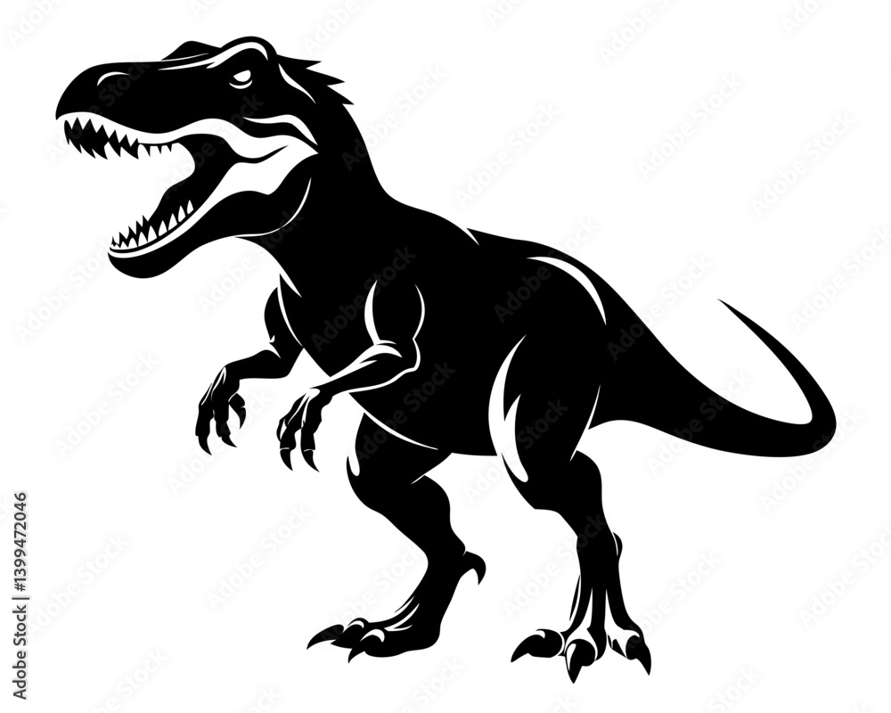 Obraz premium T-Rex Dinosaur Vector Silhouettes & SVG Icon, Dinosaur SVG Vector Design